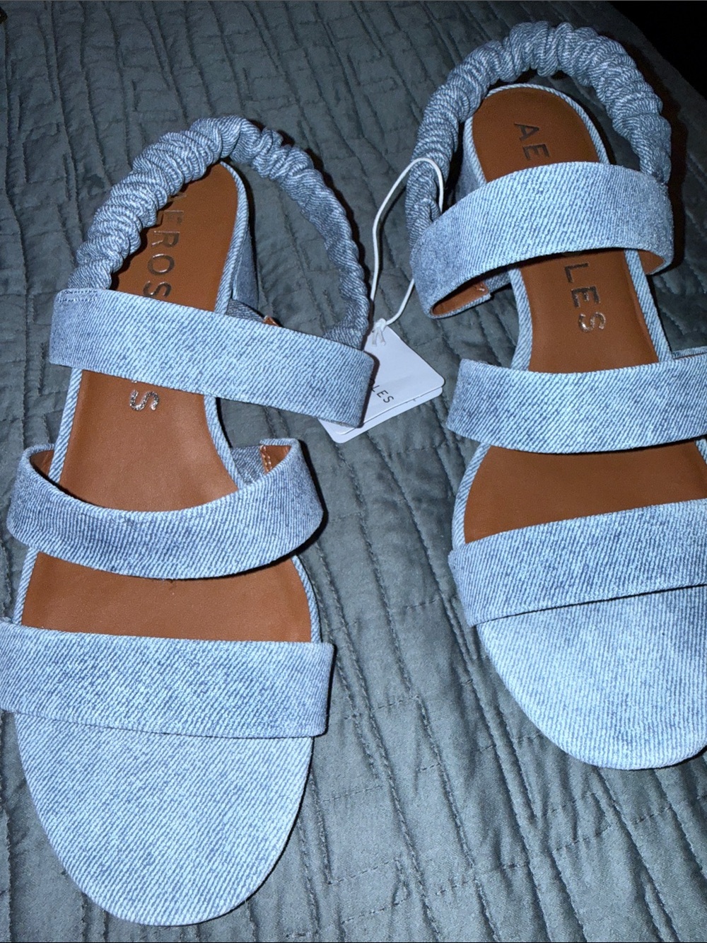 AEROSOLES Denim Triple-Strap Sandals 12 Wide NWT
